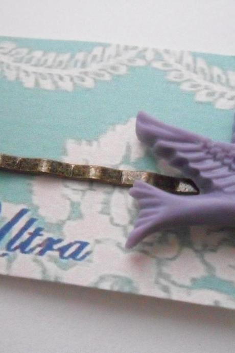 Lilac Flying Swallow on Antique Bronze Bobby Pin