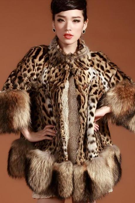 Leopard Luxury Cape Genuine Leather Fur Capes for Luxury Women