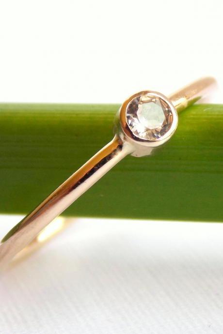 Gold White Topaz Ring: 14K Solid Gold ring, white topaz, dainty ring, simple ring, gold ring, little ring, wedding ring, engagement ring