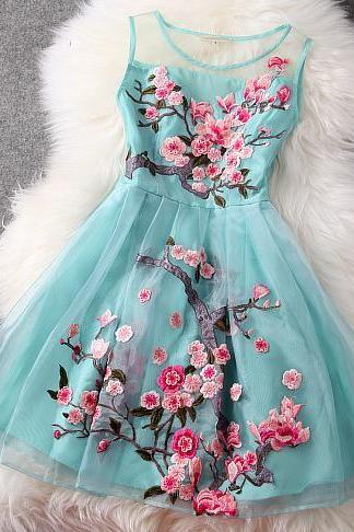 Skater Dress With Floral Embroidery