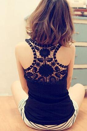 Pretty Summer Hollow Crocheted Lace Tank Top 2014, Lace Top 2014, Top, Tops