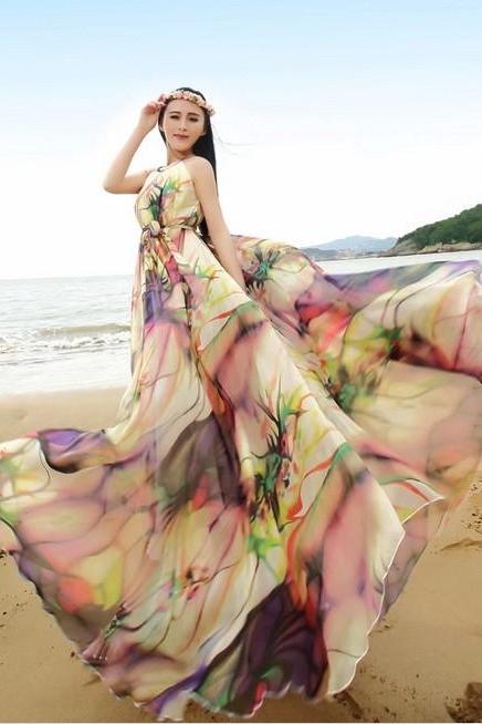 Boho Floral Long Beach Maxi Dress Lightweight Sundress Plus Size Summer Dress Holiday Beach Dress Bridesmaid dress Long Prom Dress