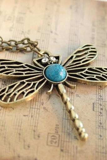 Vintage Full Diamond Necklace Long Dragonfly Chain