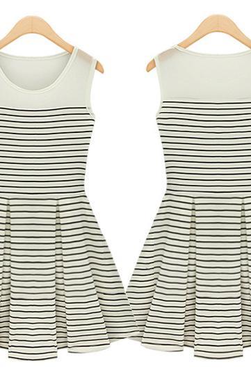 * Ship* White Striped Skater Dress - Sv000657