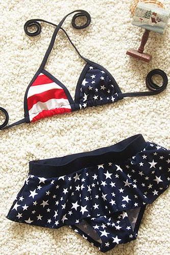 American Spirit Swimsuit Triangle Bra And Mini Skirt Bikini Set [grxjy561706]