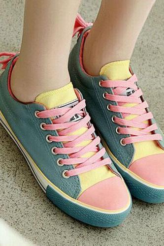 Candy Color Contrast Color Lace Up Canvas Shoes [grxjy5190571]