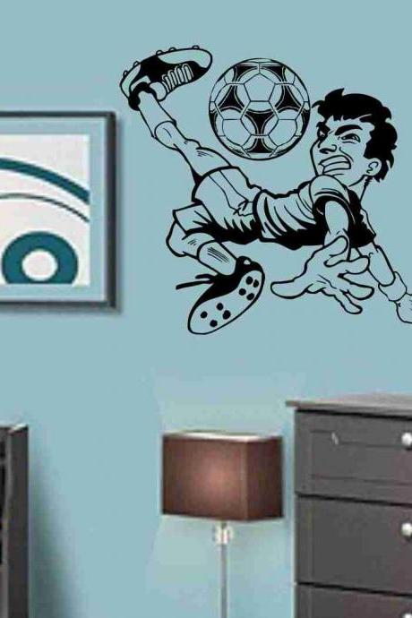 Boy Kicking Soccer Ball Vinyl Decal Sticker Wall Art Graphic Kids Room Sports Nursery
