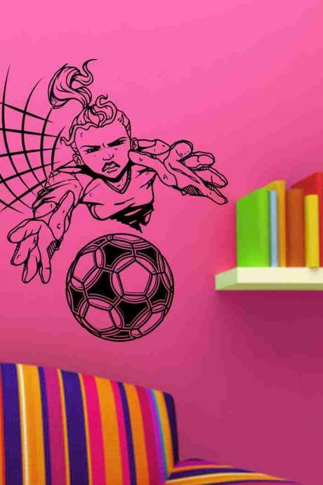 Girl Soccer Goalie Vinyl Decal Sticker Wall Art Graphic Kids Room Sports Nursery