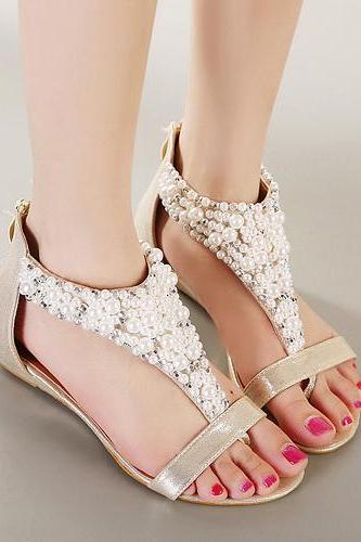 Gorgeous Pearl Beaded Sandals in Gold
