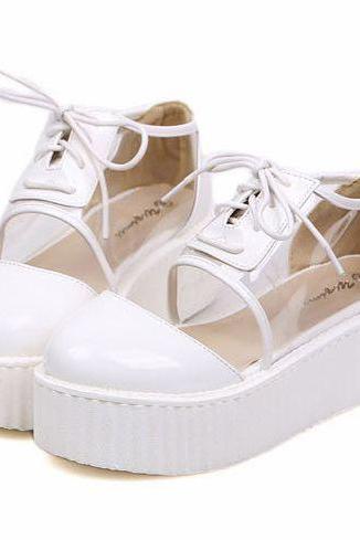 Adorable White Transparent Design Lace Up Casual Platform Shoes