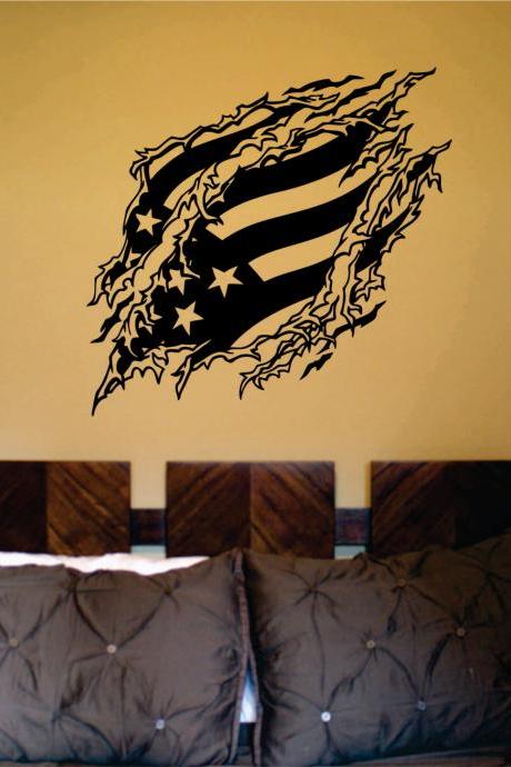 Flag Ripping Thru Wall Mural Decal Sticker Vinyl