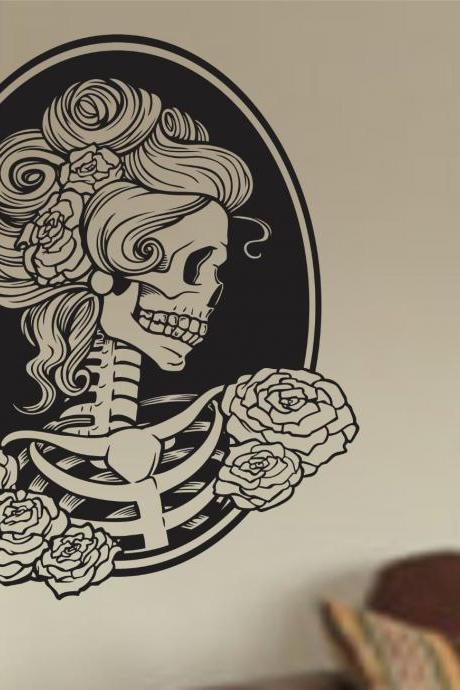 Victorian Woman Skull Wall Vinyl Decal Sticker Art Graphic Sticker Sugar Skull Sugarskull