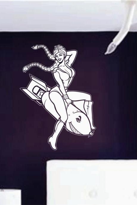 White Pin Up Girl on Bomb Wall Vinyl Decal Sticker Art Graphic Stickers Decals
