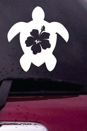 Turtle and Hibiscus Decal Sticker Vinyl Decal Sticker Laptop Car