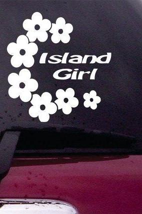 Island Girl with Flowers Decal Sticker Vinyl Decal Sticker Art Graphic Stickers Laptop Car Window
