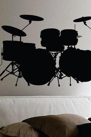 Drum Set Wall Mural Decal Sticker Music Drums Drummer Item 101