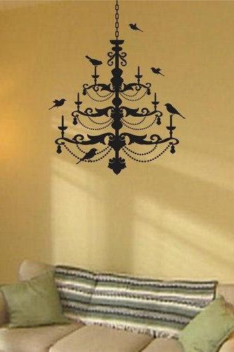 Chandelier With Birds Decal Sticker Wall Mural Nursery Modern Kids Love Bird Birds Shabby Sheik Light Lights