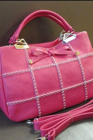 Fashion PU Lattice Woven Wire Bowknot Woman Shoulder Bag-Pink