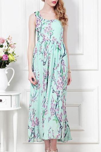Comfy Square Collar Sleeveless Floral Ankle Length Dress