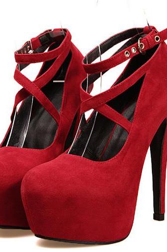 Stiletto Red Ankle Strap Pumps 