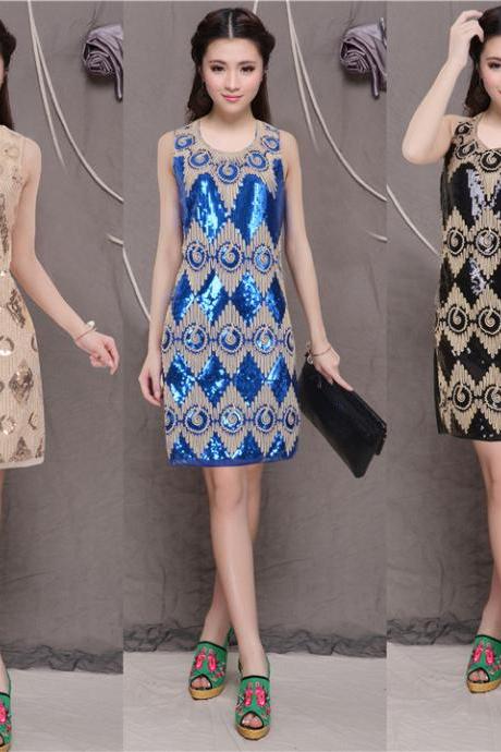 Fashion Sequins Decoration Dress Evening Party Slim A-line Women&amp;#039;s Dress