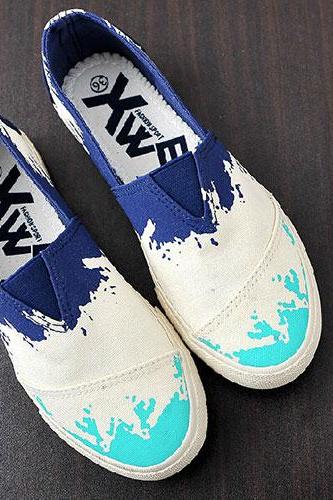 Casual Graffiti Spliced Contrast Color Slip On Canvas Flats [grxjy5190580]