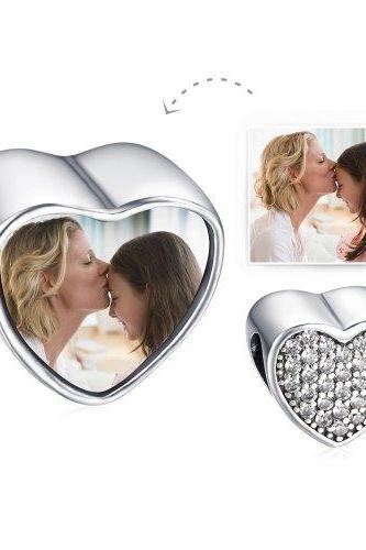 Soufeel 925 Sterling Silver DIY Your Own Photo Custom Heart with Crystals European Charms Suitable for European Style Bracelets