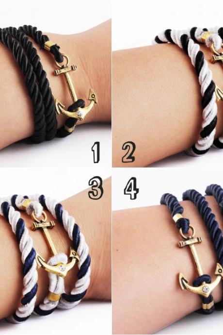 AB0113 2014 new hot! Vintage rhinestone crystal bracelet braided rope bracelet anchor B5