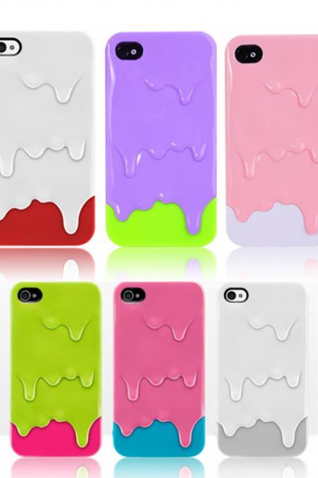  Free Shipping Latest Design 3D Melting Melt Ice Cream Skin Hard Case Cover Phone Bag For Apple iPhone 4 4S 4G