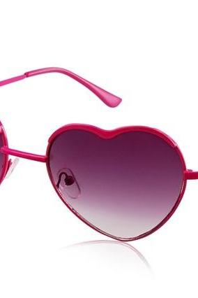 Kadishu 3031 Heart Shaped Fashionable Sunglasses with Plastic Frame & Lens (Rose Red)