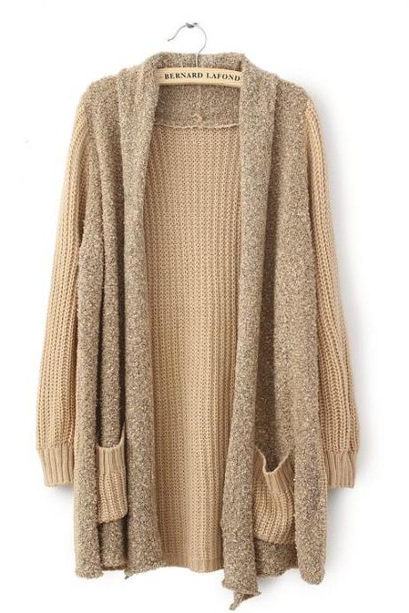 Long And Loose Knitted Cardigan - Black / Almond