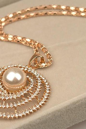 * FREE SHIP * New Arrival Free Shipping Big Fashion 14K Gold Plated Rhinestone Long Pearl Necklace [3263-A02]