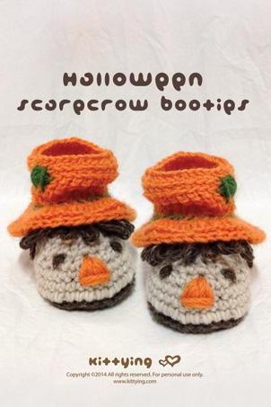 Halloween Slouch Scarecrow Baby Booties Crochet PATTERN, PDF - Chart & Written Pattern