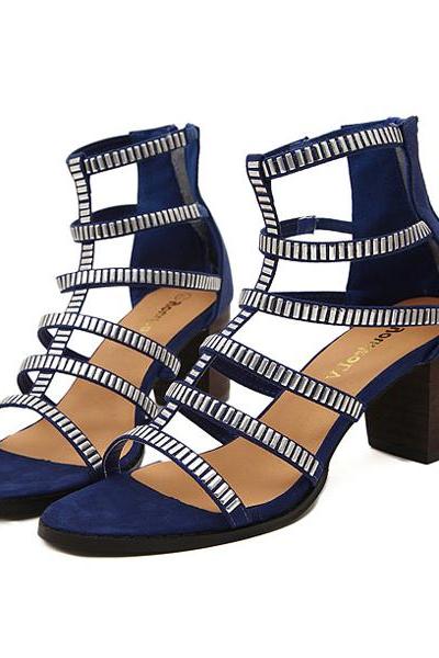 Rivet Gladiator Sandals in Blue and Black