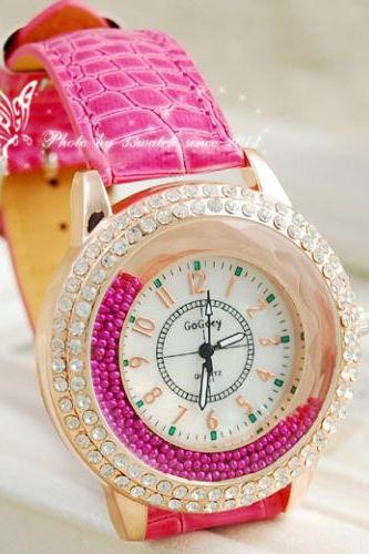± FREE SHIP ± Fashion Gogoey Band Leather Strap Ladies Quartz Wrist Watch Women Dress Rhinestone Watches