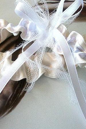 Champagne Bridal Garter in and White Satin Ribbon