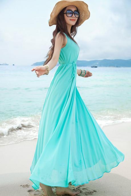 Azure Sleeveless Round Neck Maxi Dress