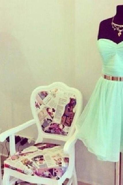 Sweet Mint Green Knee Length Chiffon Prom Dresses, Mint Green Evening Dress, Occasion Dresses