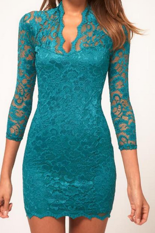 Slim Sexy Lace Sleeve V-neck Lace Dress Bottoming Ax081503ax
