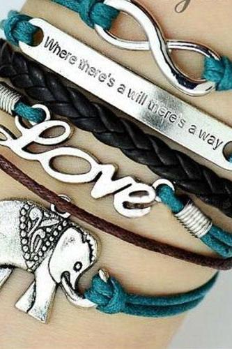 Sexy Retro Romantic LOVE Elephant Letters Multi-layers Bracelet