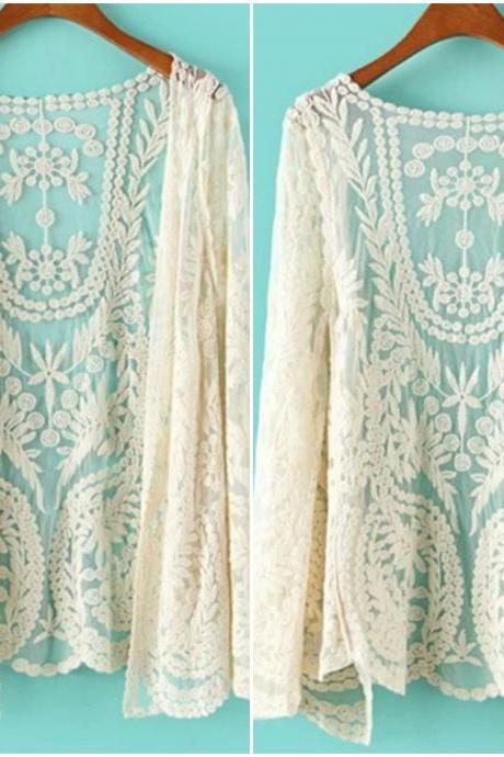 Enchanted Beige Lace Kimono