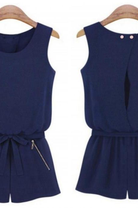 *FREE SHIPPING* Sheinside Navy Sleeveless Backless Bowknot Jumpsuit