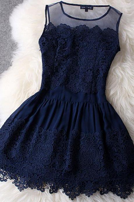 Sexy Dark blue lace dress