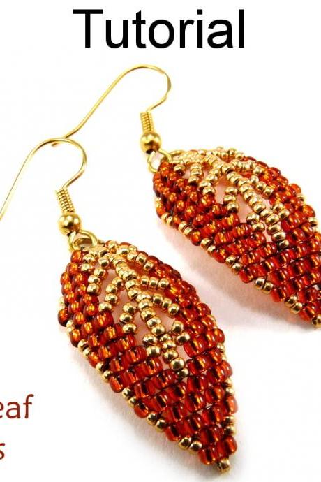 Beading Tutorial Pattern Earrings - Diagonal Peyote Stitch - Simple Bead Patterns - Gilded Leaf Earrings #9523