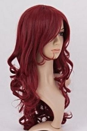 Beautiful Long Dark Red Hair Spiral Curly Lady's Full Hair Wigs Cosplay Party