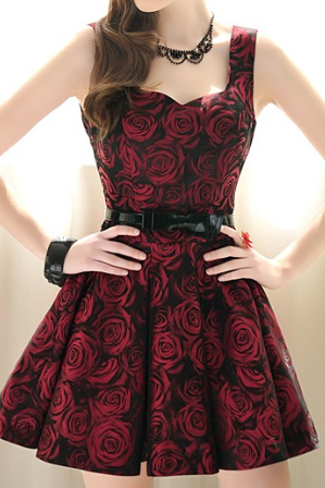 Ax082810ax Red Roses Stitching Sleeveless Dress