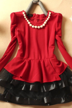 Slim Long-sleeved Red Dress Ax082902ax