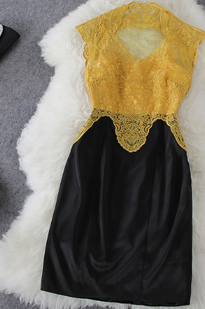 Yellow Lace Sleeveless Dress Ax082906ax