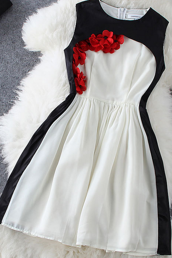 Fashion Flower Round Neck Sleeveless Dress Ax082907ax