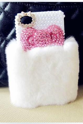 Bow Fur Case Pearl Case Iphone 4 Case Iphone 4s Case Iphone 5 Case Iphone 5s Case